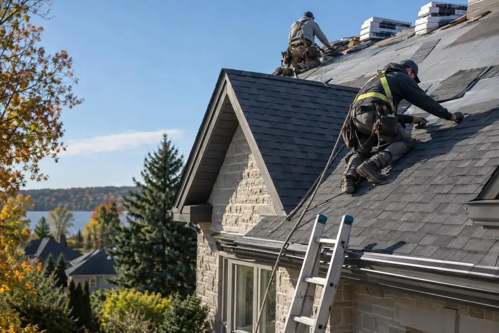 Roofers at work