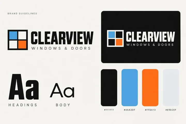 Clearview Windows & Doors mini brand guidelines: logo, colours and type