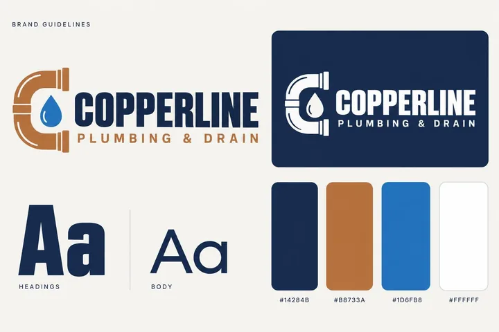 Copperline Plumbing & Drain mini brand guidelines: logo, colours and type