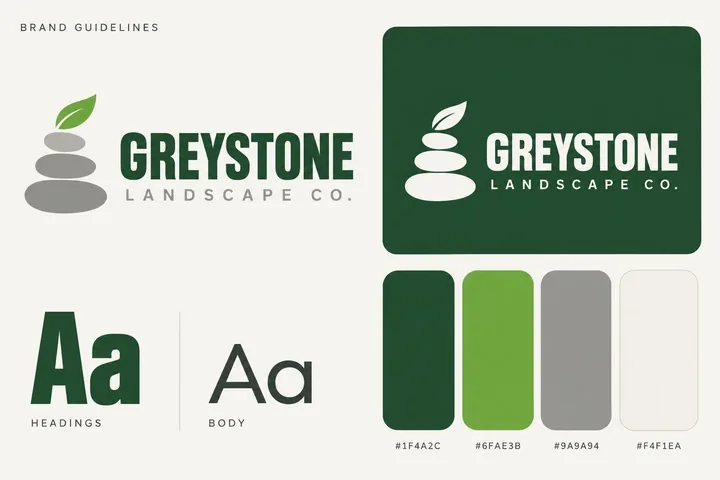 Greystone Landscape Co. mini brand guidelines: logo, colours and type