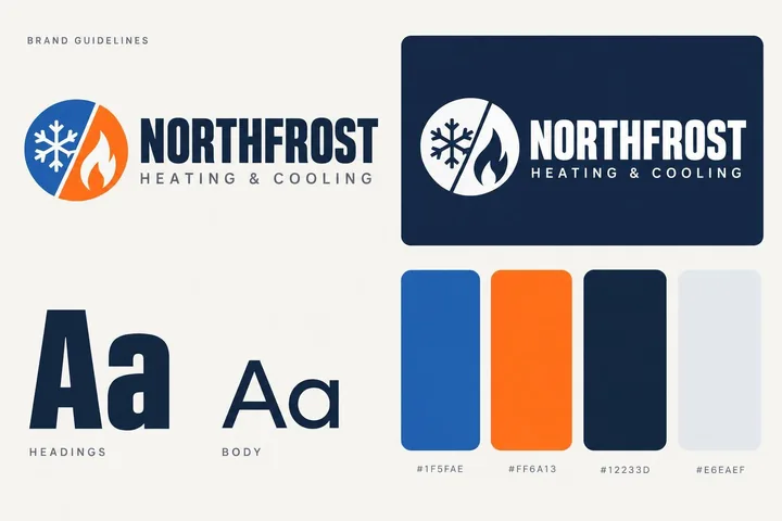 Northfrost Heating & Cooling mini brand guidelines: logo, colours and type