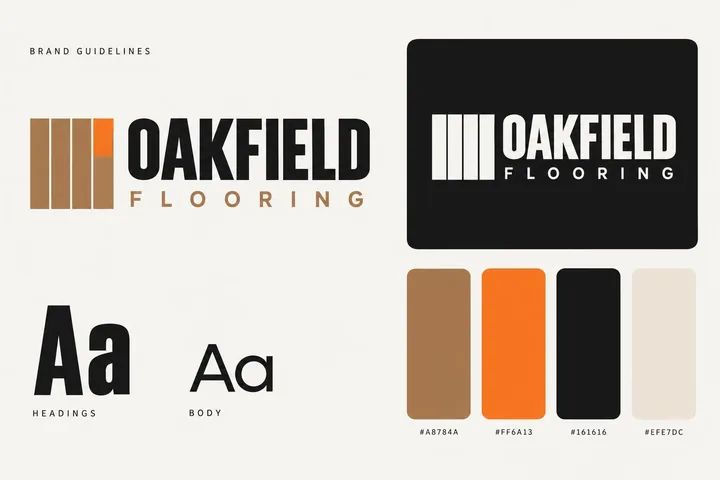 Oakfield Flooring mini brand guidelines: logo, colours and type