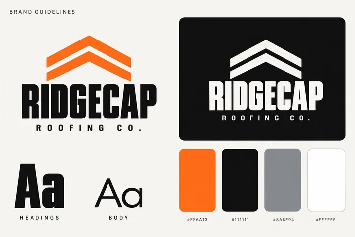Ridgecap Roofing Co. mini brand guidelines: logo, colours and type