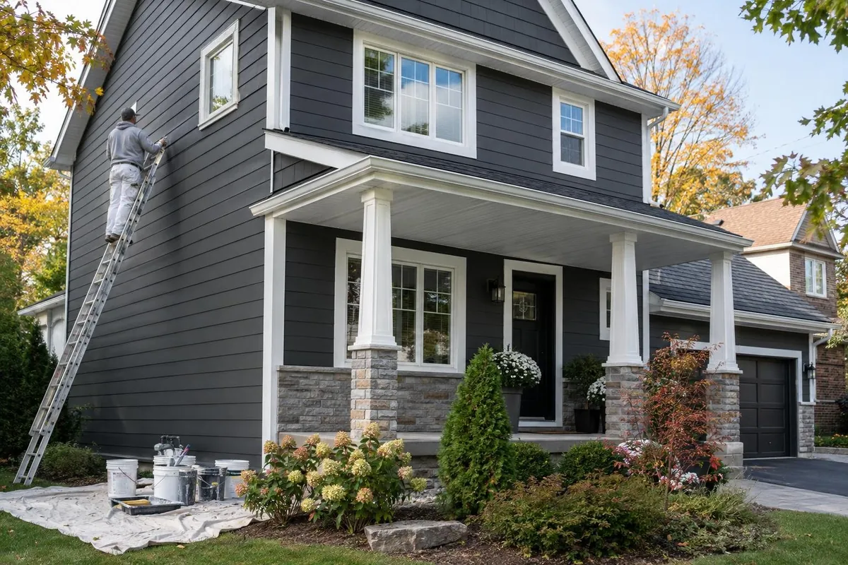 Exteriors: Dark grey, crisp white trim