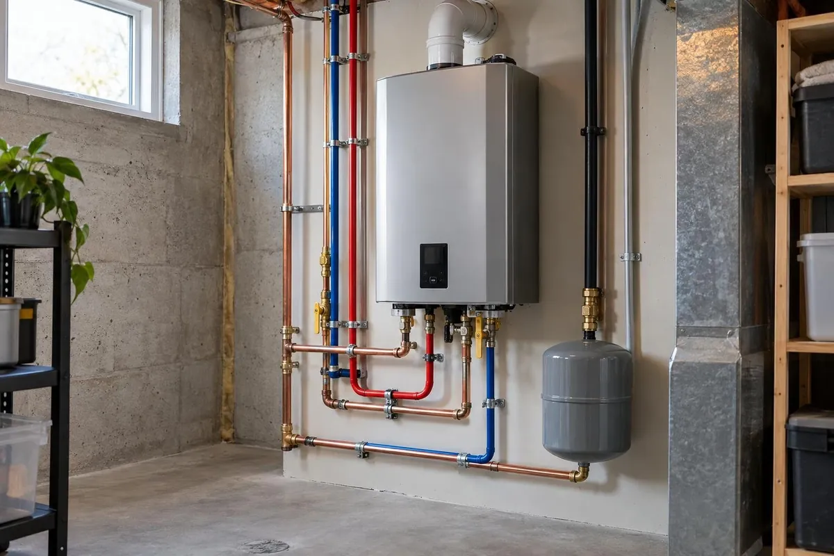 The finished install: Tankless water heater, tidy lines
