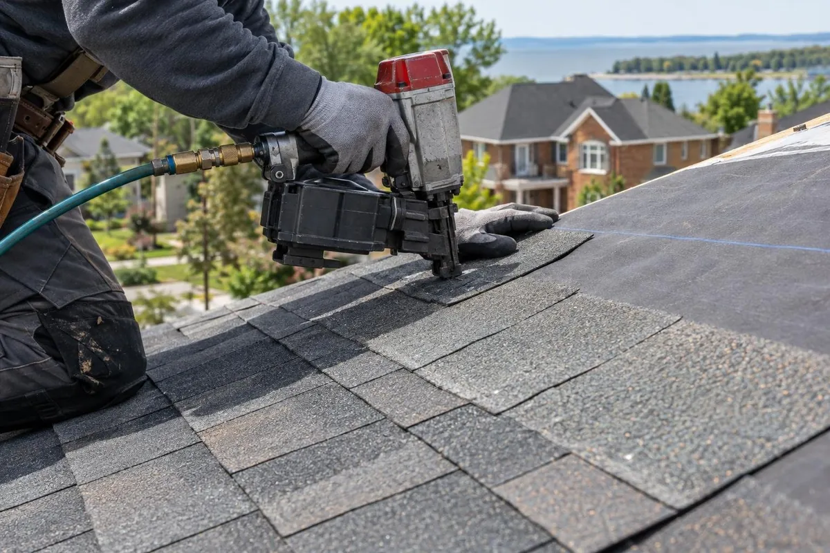 Row by row: Architectural shingles, nailed right